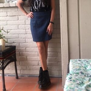 Black + Blue Houndstooth Pencil Mini Skirt